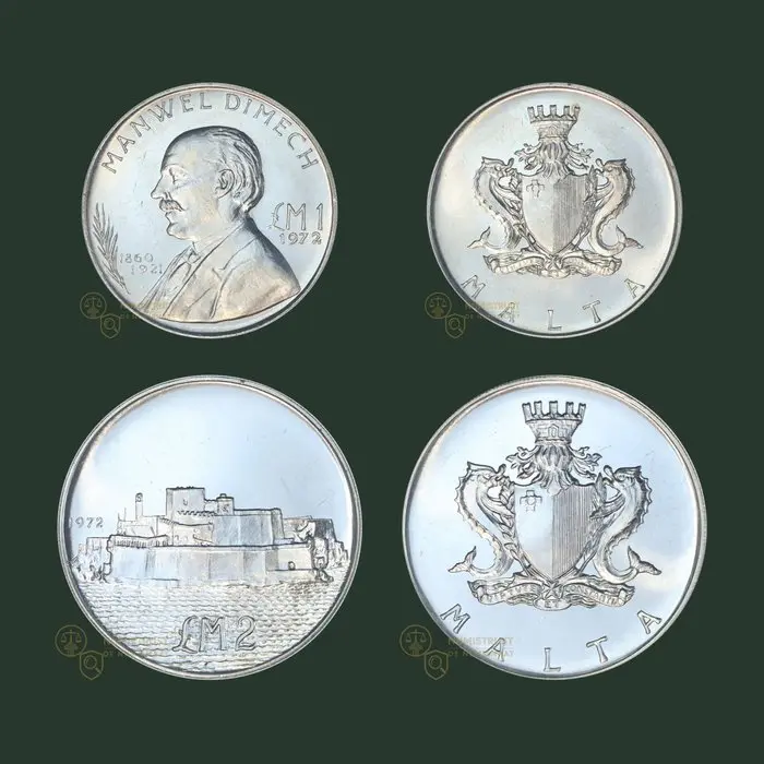 Malta. 1 & 2 Pounds (Lira) 1972 KWALITEIT (No reserve price)