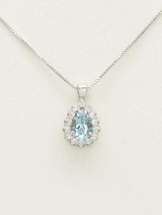 No reserve price - Necklace - 14 kt. White gold Aquamarine - Diamond
