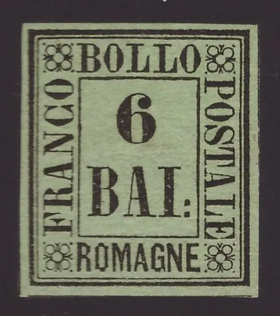 Italian Ancient States - Romagne 1859 - 6 baj green yellow - Sassone N. 7