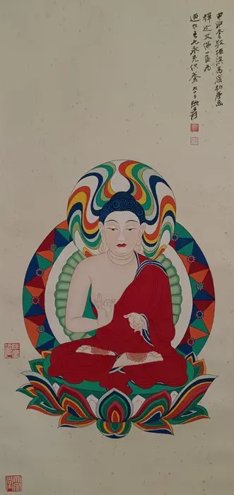 INK AND COLOR ON PAPER PAINTING'BUDDHA STATUE'《佛像》 - Attributed to - China