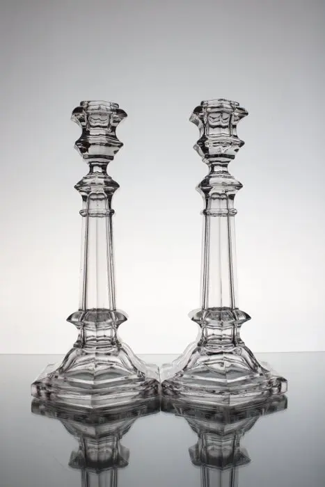 Val Saint Lambert - Charles Graffart - Candleholder Flat Ribs A' (2) - Glass