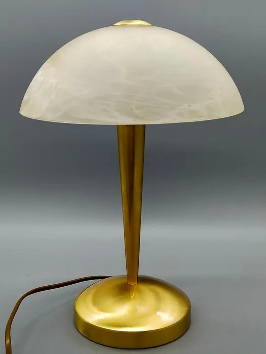 Elegante Messing Tischlampe – Milchglas Schirm Messingfuß - Table lamp - Brass