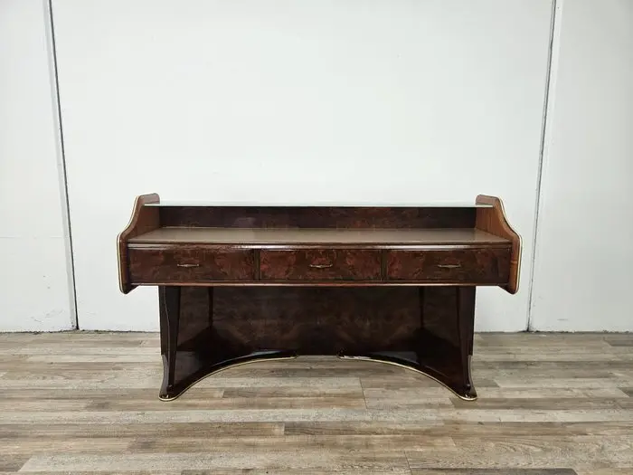 Cabinet - Burl wood vanity with a double glass shelf - Burrwood