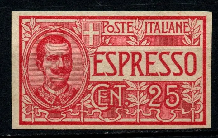 Italy Kingdom 1903 - Archival sample of the 25-cent espresso. - Sassone P1