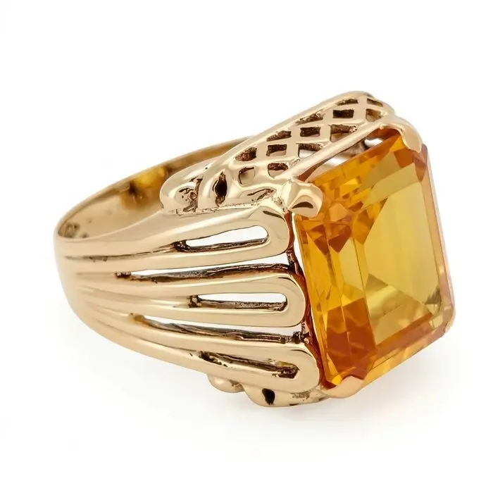 Ring - 9 kt. Yellow gold - 7.00ct. tw. Quartz - Made in Italy - Handmade