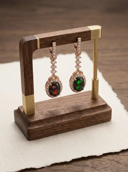 Unique Piece - Ethiopian Black Opal Earrings in Rose Gold...
