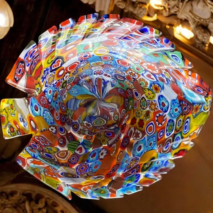 Saucer - Murano glass bowl made with the millefiori murrine technique.