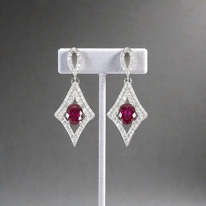 No reserve price - Earrings Gold-plated Ruby - Topaz - 18kt Gold Plated