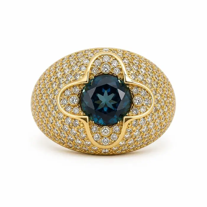 No reserve price - Ring Gold-plated Topaz - Diamond - 18K Gold Plated