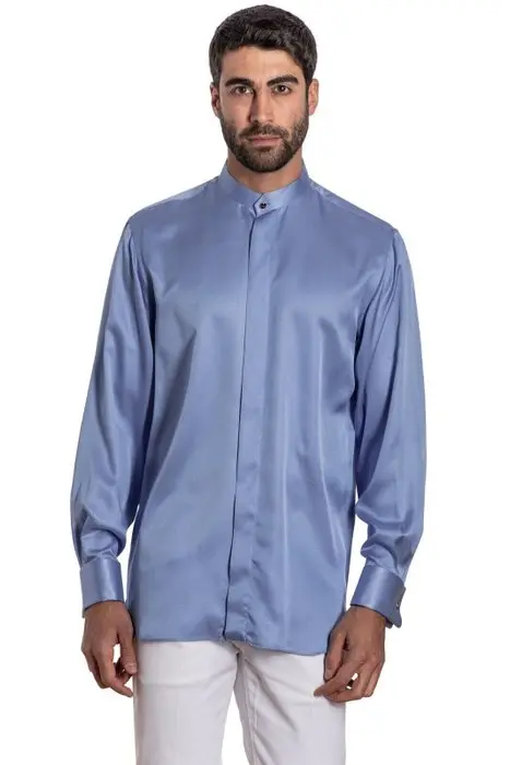 GERLIN - 16.5 - 42 - Korean Shirt Light Blue 100% Silk - Camicia - Nuovo con etichette
