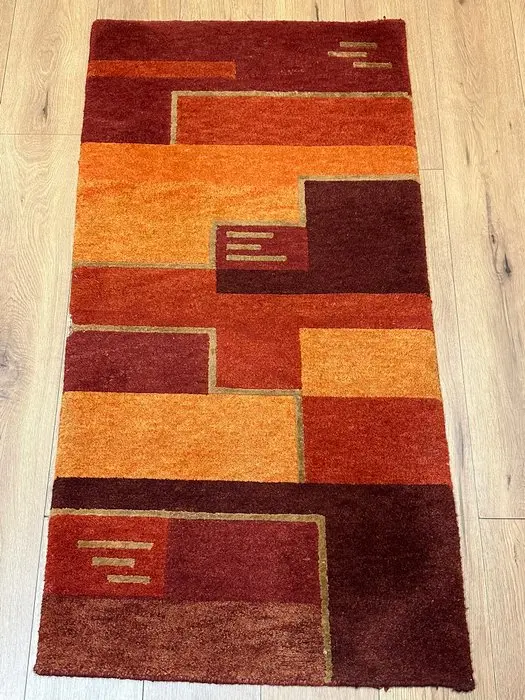 Hand-knotted Nepal Modern Tibetan Rug – Geometric...