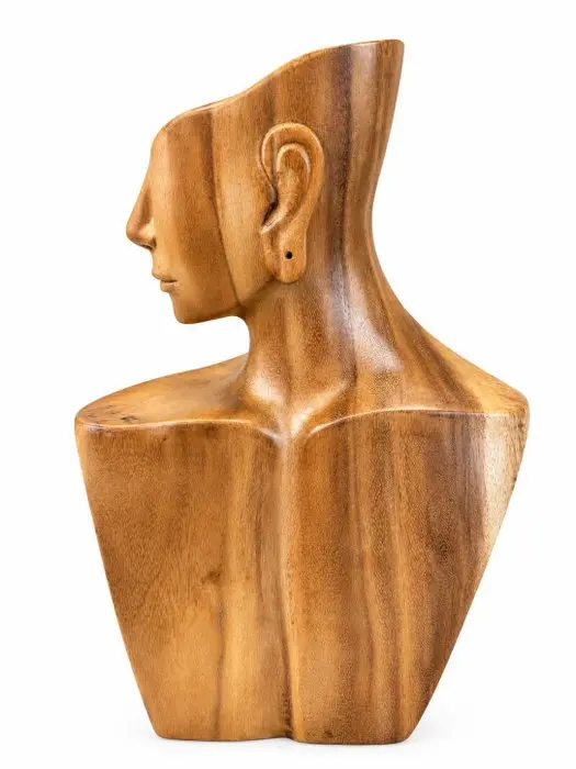Sculpture, Busto di Donna Intagliato a Mano - 38 cm - Teak