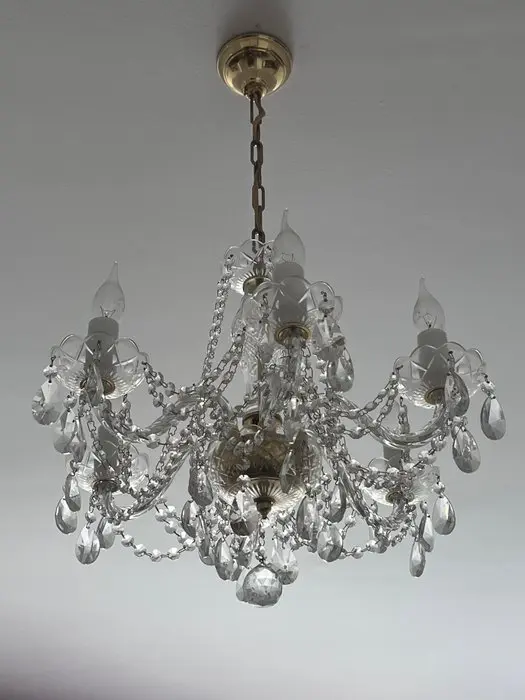 Candle-style ceiling lamp - Glass, Brass, Crystal - Bohemian crystal