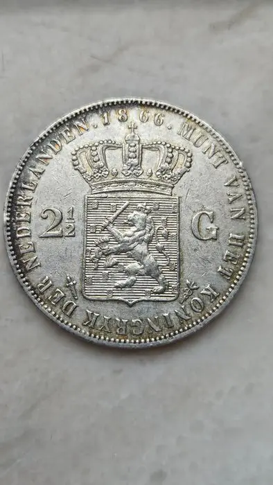 Netherlands. Willem III. 2 1/2 Gulden 1866 (No reserve price)