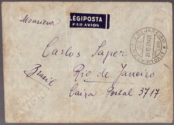 Italy Kingdom - LATI airmail envelope Rome to Rio de...