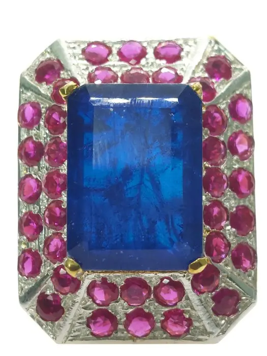 Senza prezzo di riserva - Anello - 9 kt Argento, Oro giallo Zaffiro - Rubino