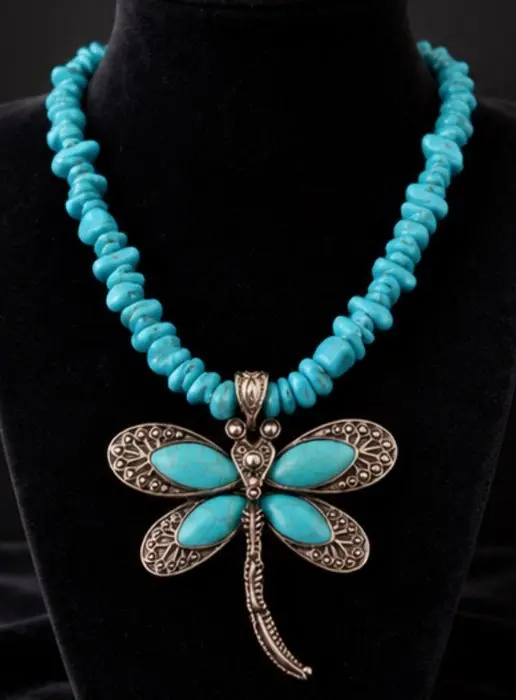 Elegant Turquoise Butterfly Pendant Necklace - Necklace