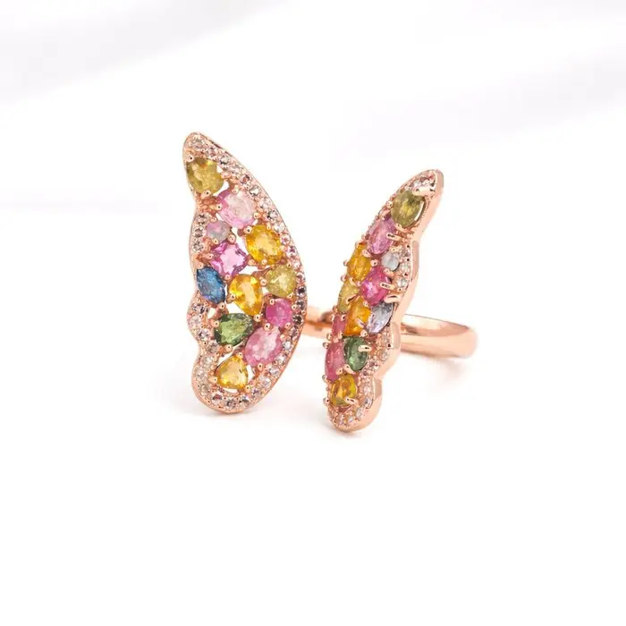 No reserve price - Ring Gold-plated Tourmaline - Topaz - 18kt Gold Plated