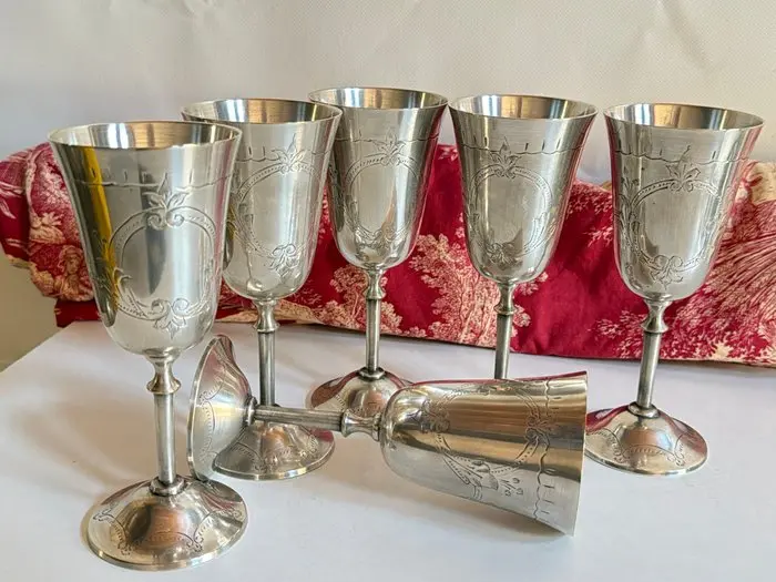 Champagne glass (6) - EPNS Set of 6 Silver-Plated Goblets...