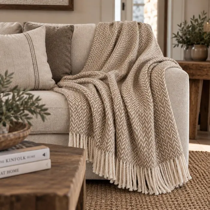 Exclusive camel and ivory plaid - 200x150 cm - Blankets