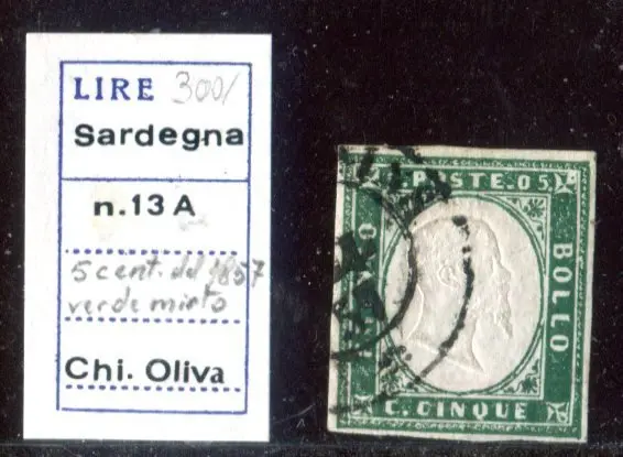 Italian Ancient States - Sardinia 1859 - Sardinia 5 centesimi "myrtle green"