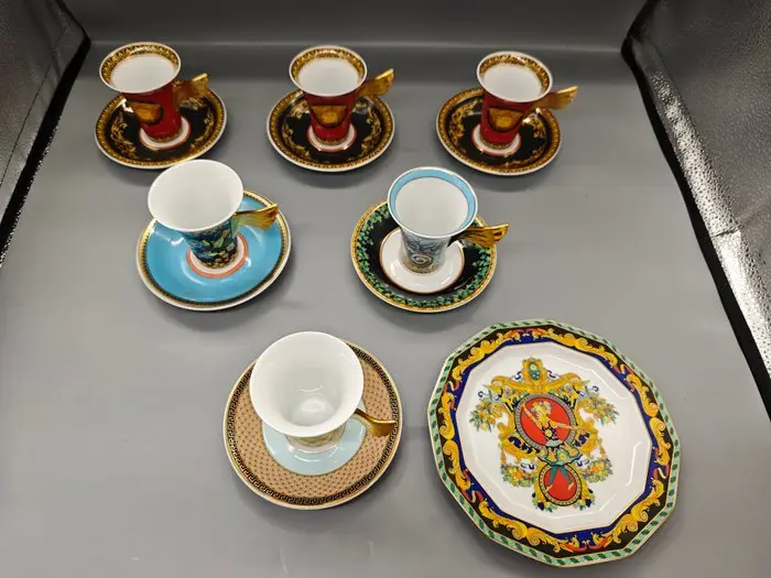 Rosenthal, Versace - Gianni Versace - Kaffeservis (7) - Le Roi Soleil - Mjukt porslin - Vitrinföremål