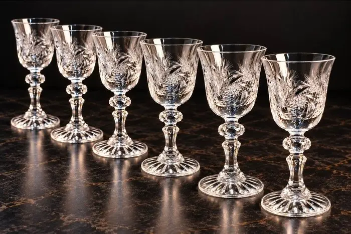 Cristal Julia - Drinking service - faceted crystal - 6 stemmed glasses.
