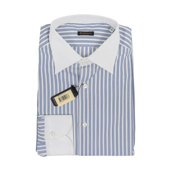 RUBINACCI NAPOLI - Size M - Blue Shirt Striped Cotton Regular Fit 6K - Camicia - Nuovo con etichette