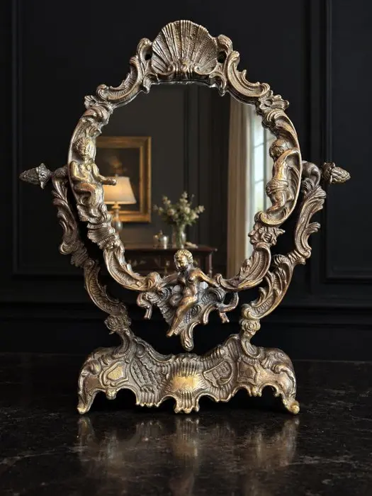 Table mirror - Brass - Ornate Cherub Vanity