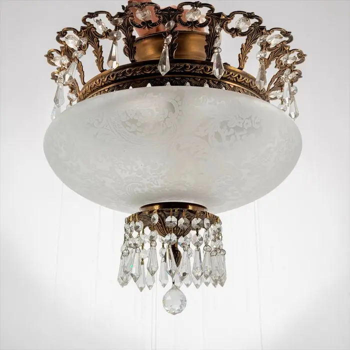Ceiling lamp - Spider Tears - Brass - Hand-Carved Crystal