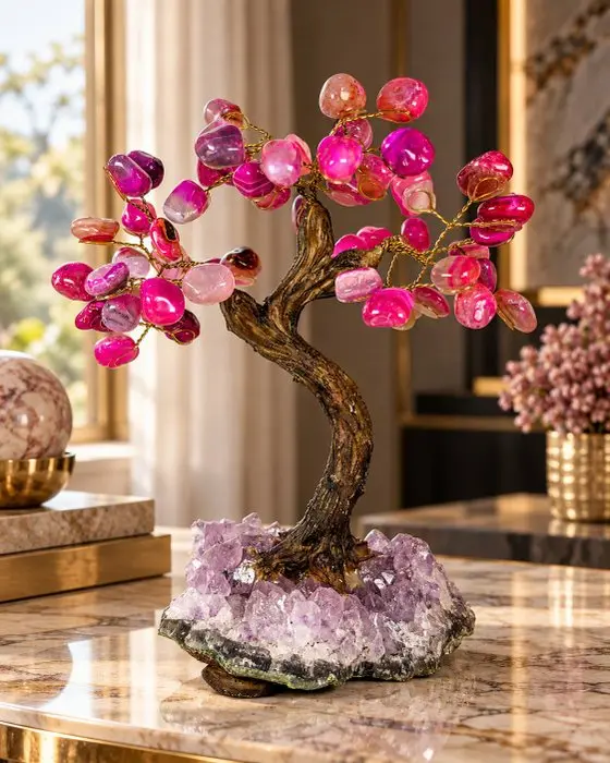 NO RESERVE PRICE - Gorgeous gemstone tree on amethyst...