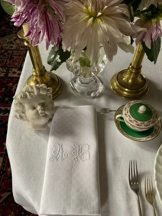 6 Early XXth Century hand embroidered linen napkins with A.B