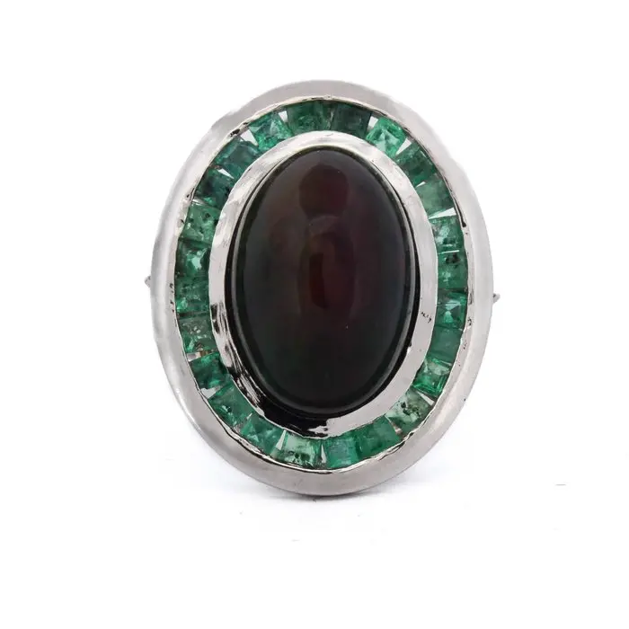 Cocktail ring Platinum - 24.50ct. tw. Opal - Emerald