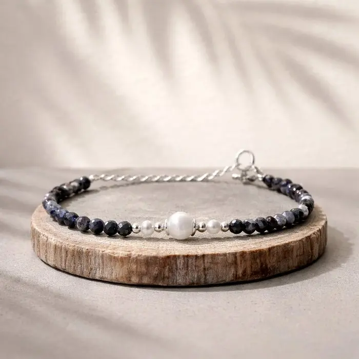 Pearl - Silver - Bracelet - Akoya Parel, Saffier