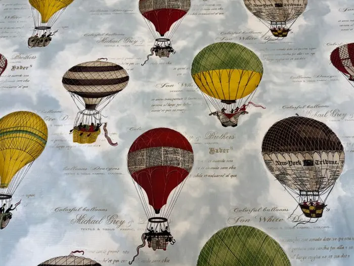 Large Cotton Fabric “Voyage en Ballon” – Vintage Hot Air...