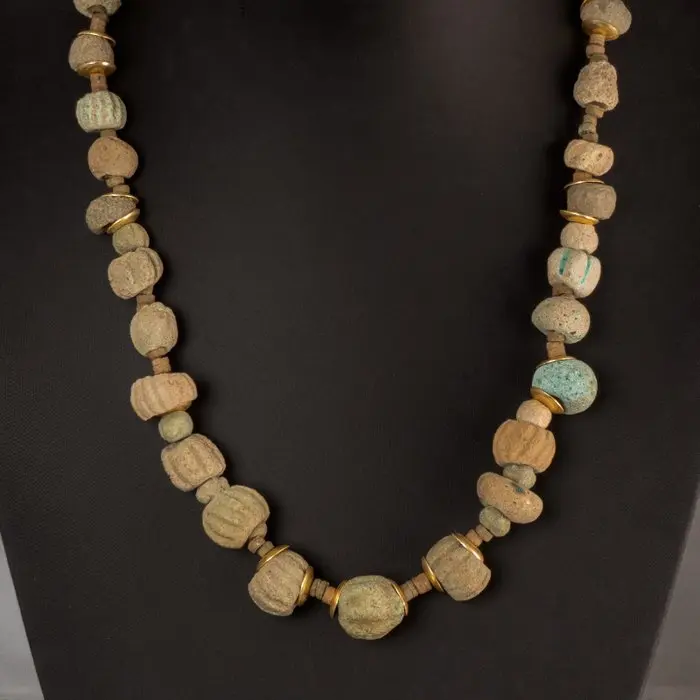 Ancient Egypt, Late Period Necklace with Faience Melon Beads
