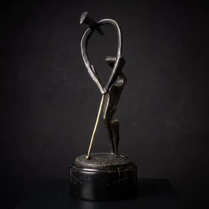 Statue, Golfer - 30 cm - Bronze, Marble