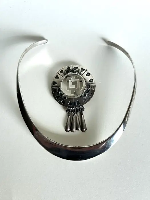 Aztec Warrior Shield Brooch & Spang Necklace - Mexico (No reserve price)