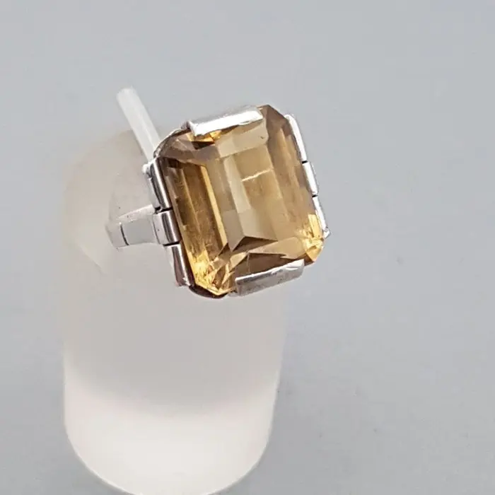 Silver, Art Deco, Citrine (Tested) - Ring