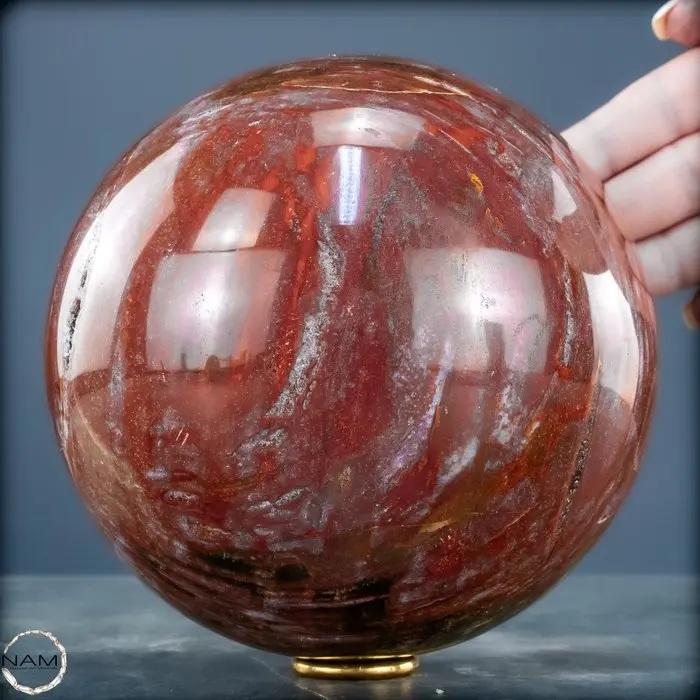 Natural petrified wood as a sphere – intense grain with...