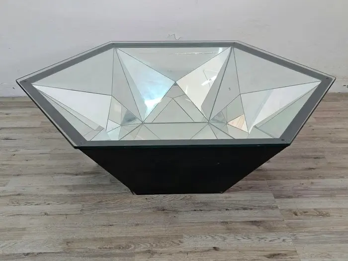 Coffee table - Wood - Glass - Geometric sculpture 70–80