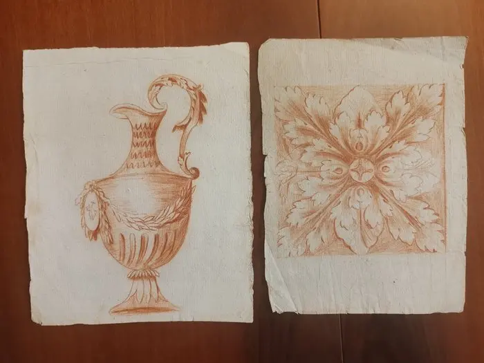 Italian school (XVIII) - Studio di ornato - brocca e rosetta foglie d'acanto