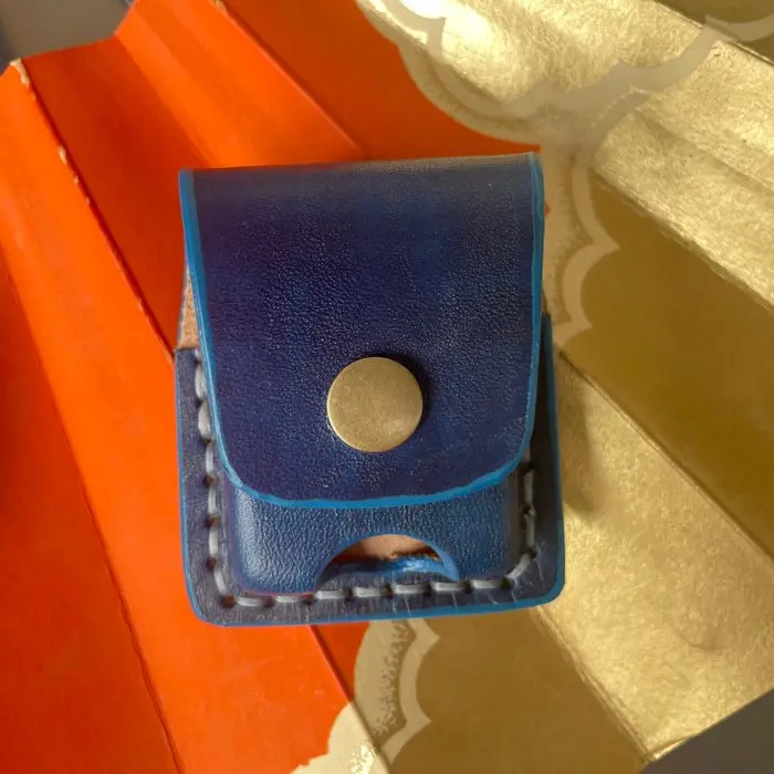 Zippo - Handmade Genuine Blue Leather case for Zippo...