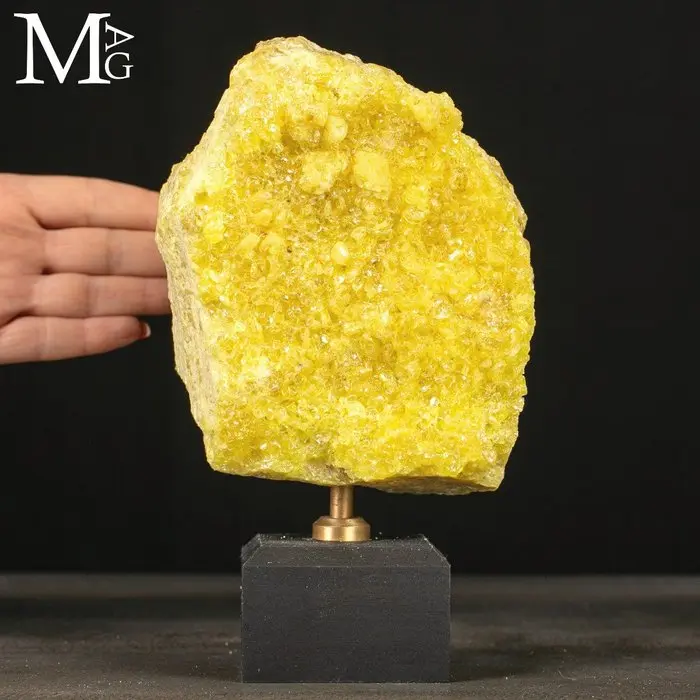 Yellow Sulfur Crystal Formation on Wood and Brass Base...