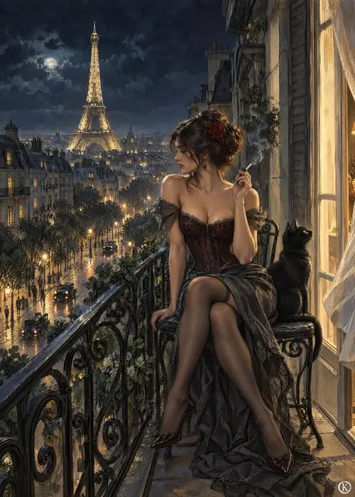 Kleury.art - [XL Canvas] "Midnight Cigarette in Paris" by Kleury.art (1/5)