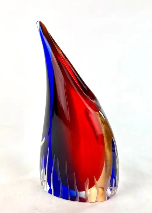Oball - Vase - Sommerso - Murano glass - Blue, Amber and Red