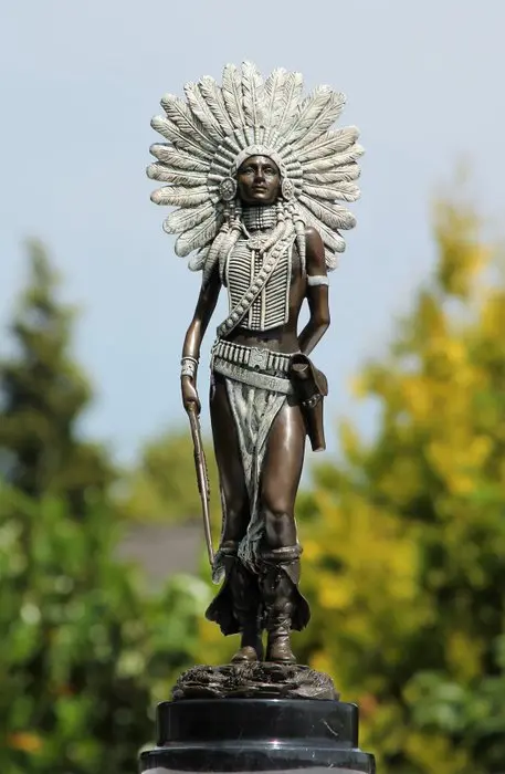 Sculpture, Indian gepatineerd brons - 46 mm - bronze marble