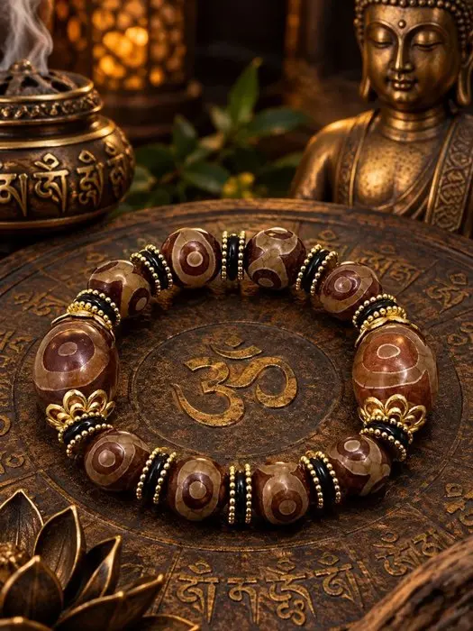 Tibetan Bracelet with Tiger-Tooth Dzi - Supreme Protection - Bracelet