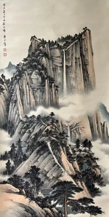 INK AND COLOR ON PAPER PAINTING"LANDSCAPE"《西岳北峰》 - Attributable to - China