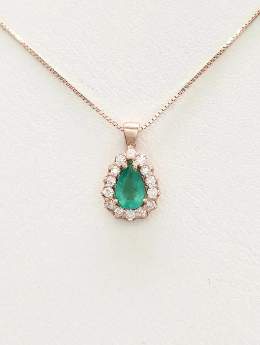 No reserve price - Necklace - 14 kt. Rose gold Emerald - Diamond